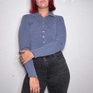 Women's Blue Button-Up Top